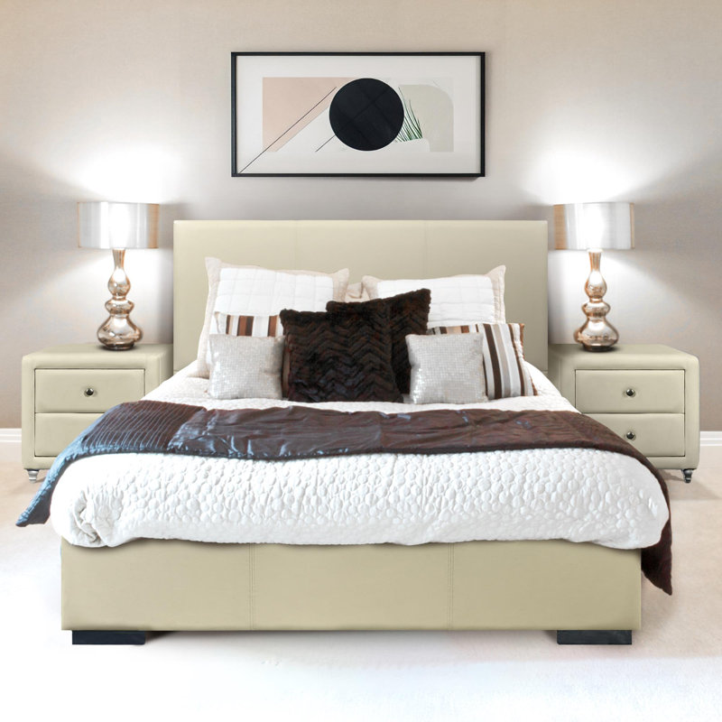 Lit plateforme tapissier Dumfries (Abbey), Complète, Similicuir beige
