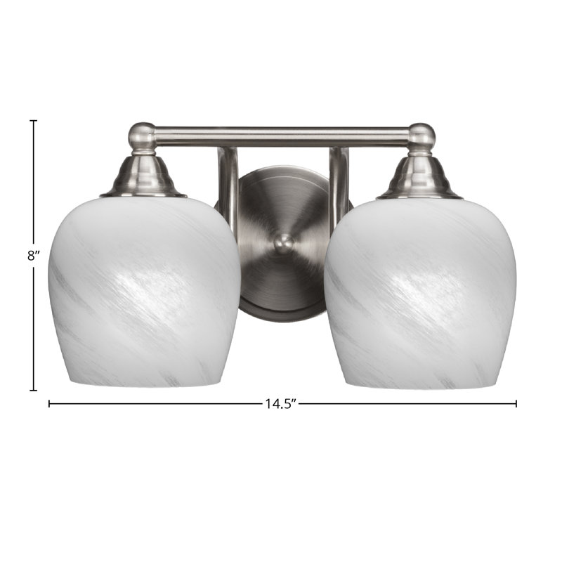 Barre d'éclairage de salle de bain 2 lumières Michell, Nickel brossé, Marbre blanc