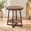 Table d'appoint ronde à 2 niveaux avec tablette de rangement, style industriel rustique, idéale pour le salon et la chambre.
