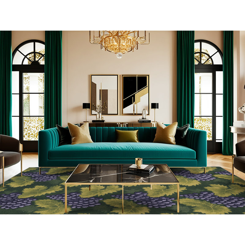 Washable Grape Clusters Farm Area Rug, Square 7'