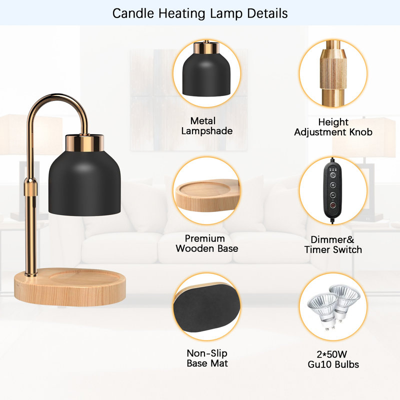 Farmhouse Table Lamps Set of 2 with USB C+A, 3-Way Dimmable Touch Lamps and 1PCS Candle Warmer Lamp