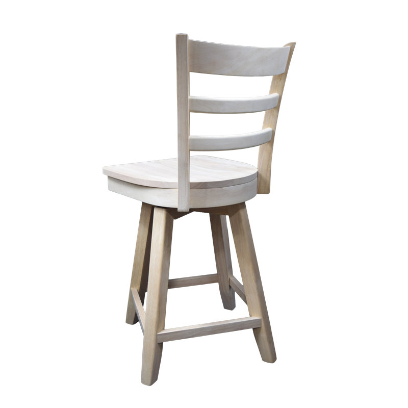 Beige Solid Wood Swivel Counter Stool with Ladder Back