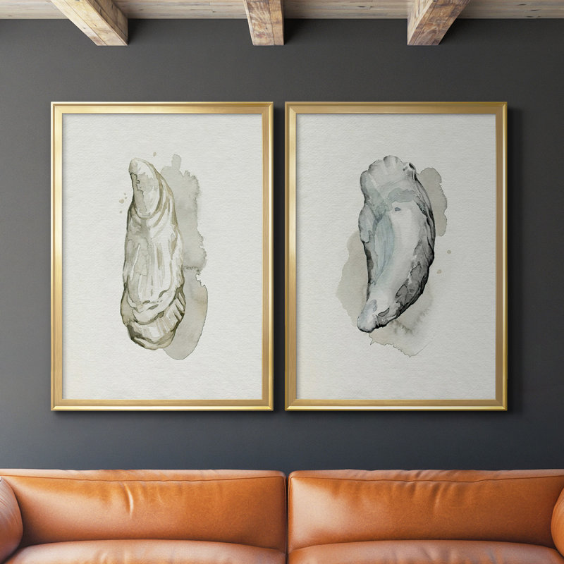 Oysters On The Bay I - ensemble de 2 reproductions d'art sur toile encadrées, Or, H 30,5 po x l 45 po x P 1,25 po