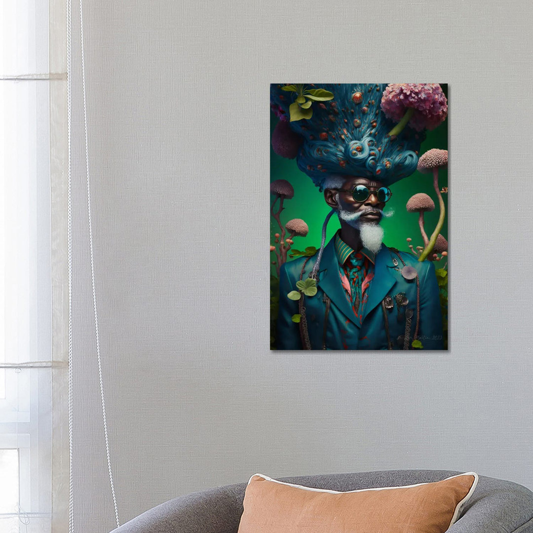 Retro Futurist African Grandpa - Mushrooms V von Digital Wild Art - No Frame Gallery-Wrapped Canvas Giclée on Canvas