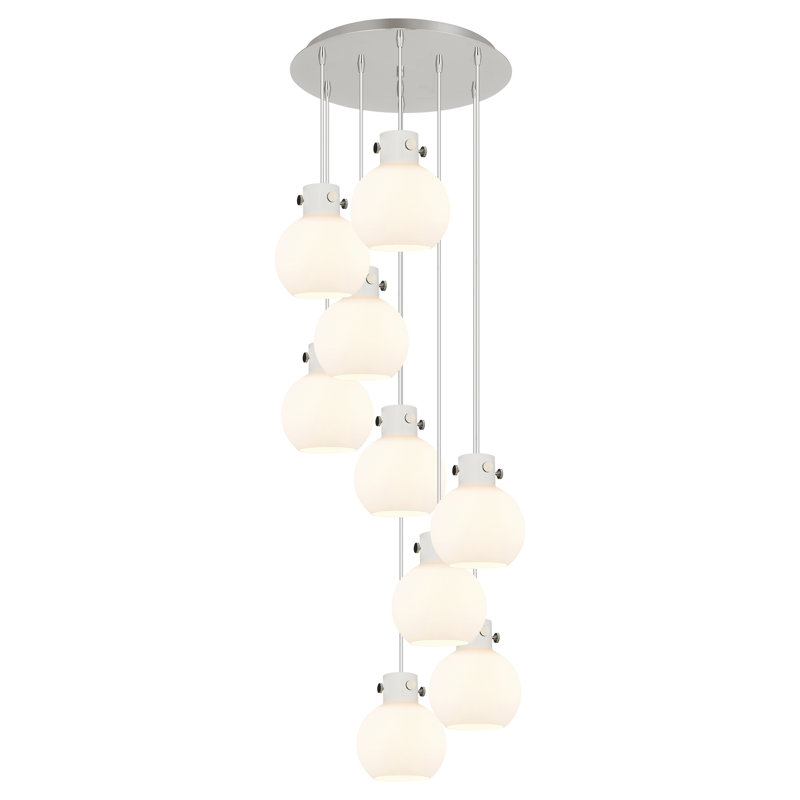 Luminaire suspendu 9 lumières Amrith, Blanc, Nickel poli