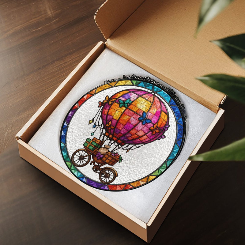 Panneaux de vitrail montgolfière pour fenêtre, 7,8 x 7,8 po (20 x 20 cm)