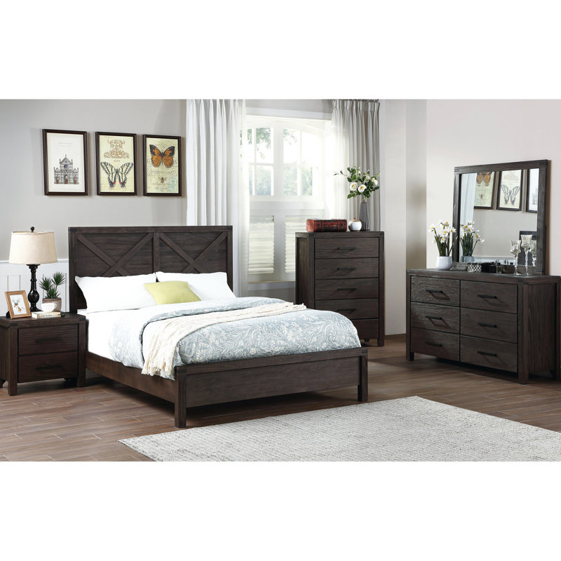 Grand lit de style contemporain rustique avec tête de lit attrayante pour la chambre à coucher