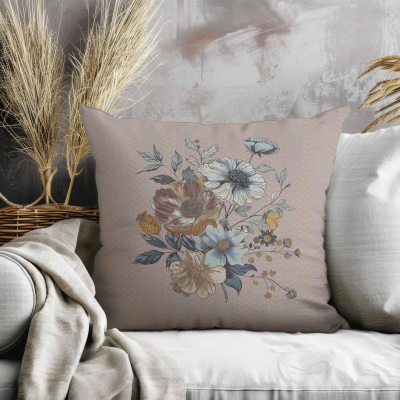 Oreiller en faux suède Misty Meadows, Bleu / Rose, Carré 26 po