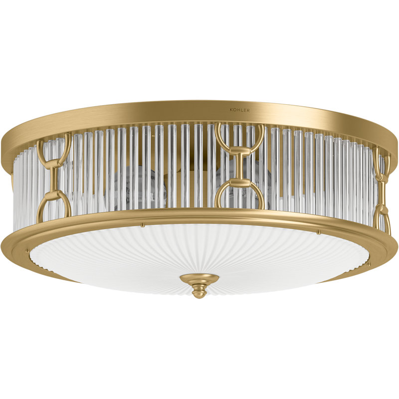 Terret Three-Light Flush-Mount, Brushed Moderne Brass