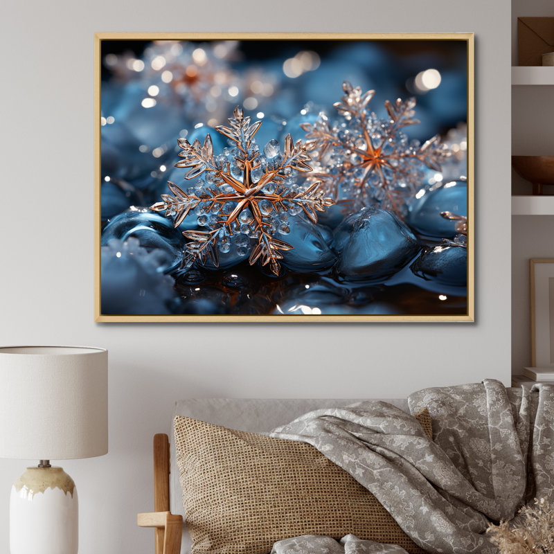 «Sunrise Snowflake Tranquility IV - Winter Landscape», art mural, Cadre flottant brun, H 16 po x l 32 po x P 1 po