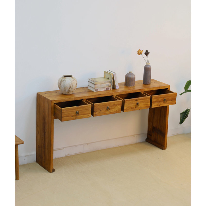 65.35" Brown Rectangular Solid Wood Console Table