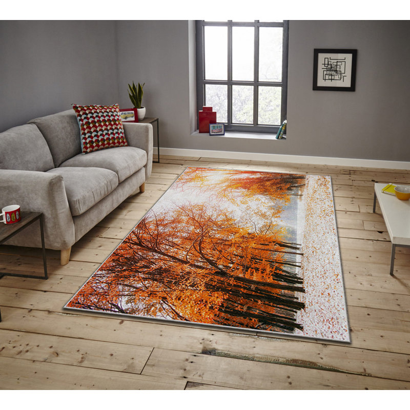 Tapis orange en polyester tissé à la machine Rectangle Holeman, Rectangle 5 pi 11 po x 9 pi 2 po