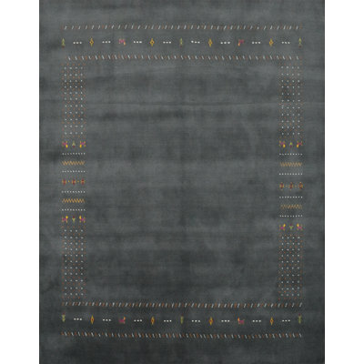 Tapis carré gris anthracite en laine Gabbeh 8 x 8