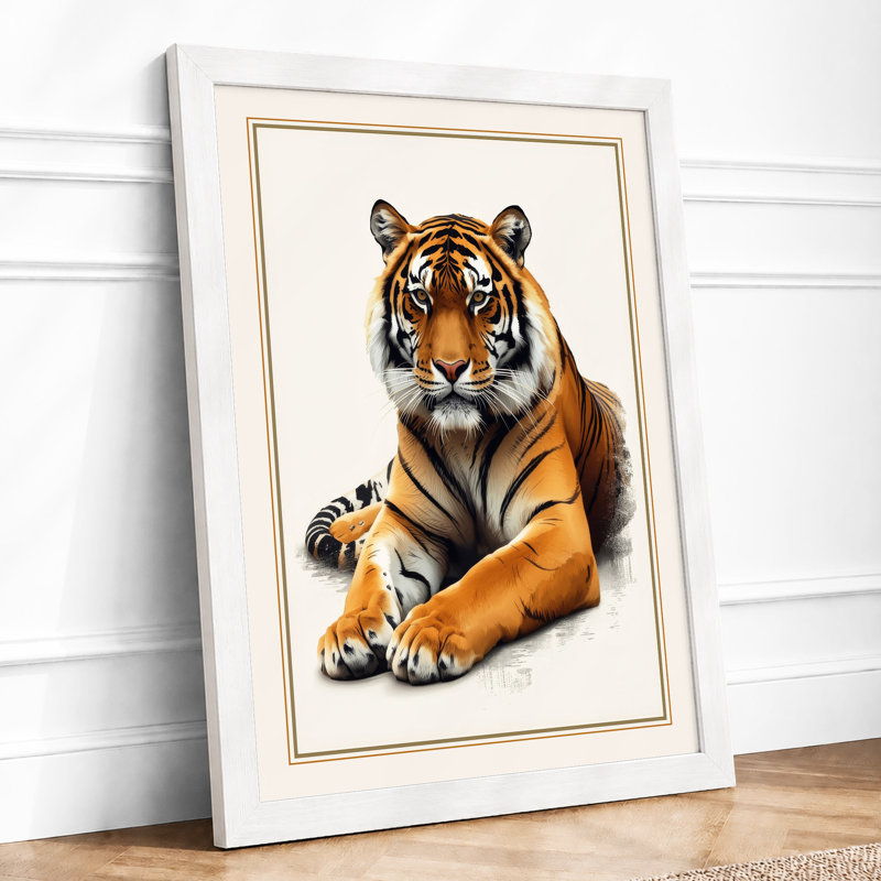 Resting Tiger Rustic - Framed Print, A4 - 29.7 x 21.0 cm, White