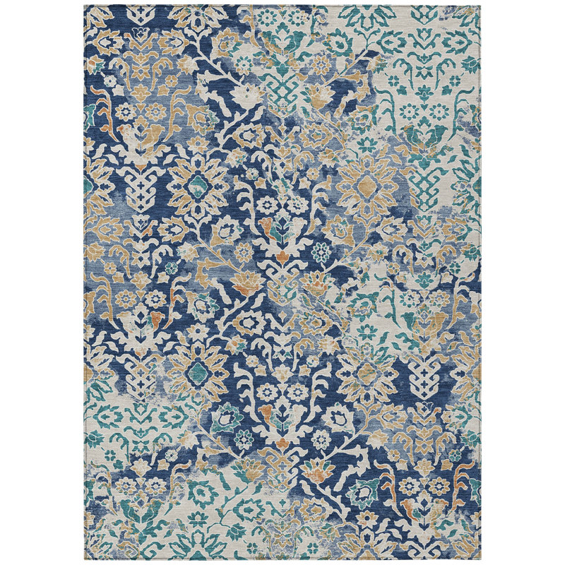 Machine Washable Indoor/Outdoor Chantille ACN2584 Traditional Rug, Navy, 10' x 14'