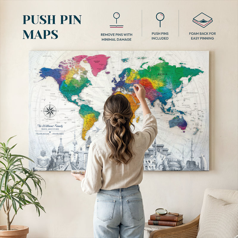 Épinglette à repères personnalisés World Ameere, H 16 po x l 24 po, Oui