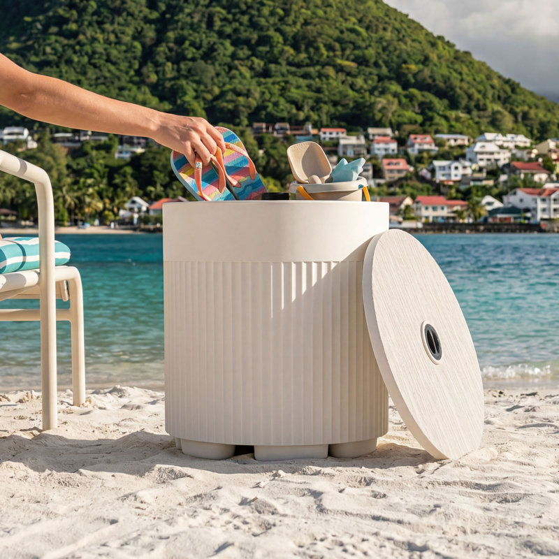 Table d'appoint de patio avec parasol, Blanc