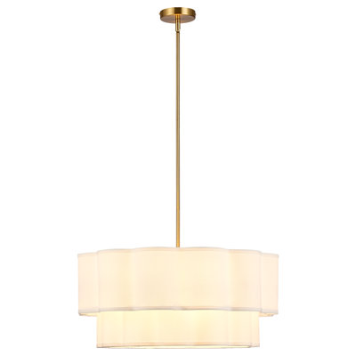 26" 6-Light Dimmable Double Tiered Scalloped Linen Drum Chandelier