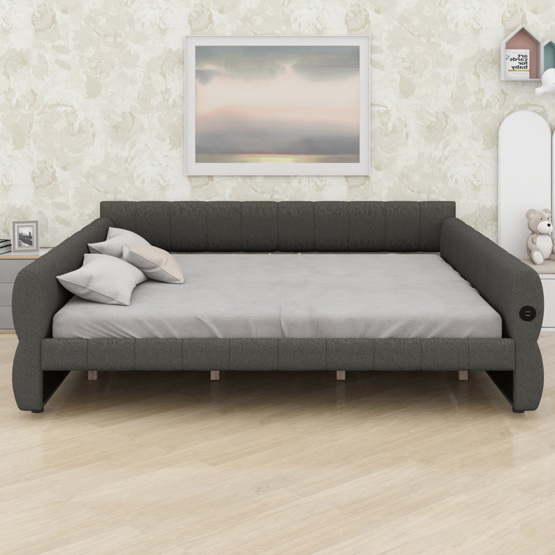 Modern Upholstered Platform Bed, Gray