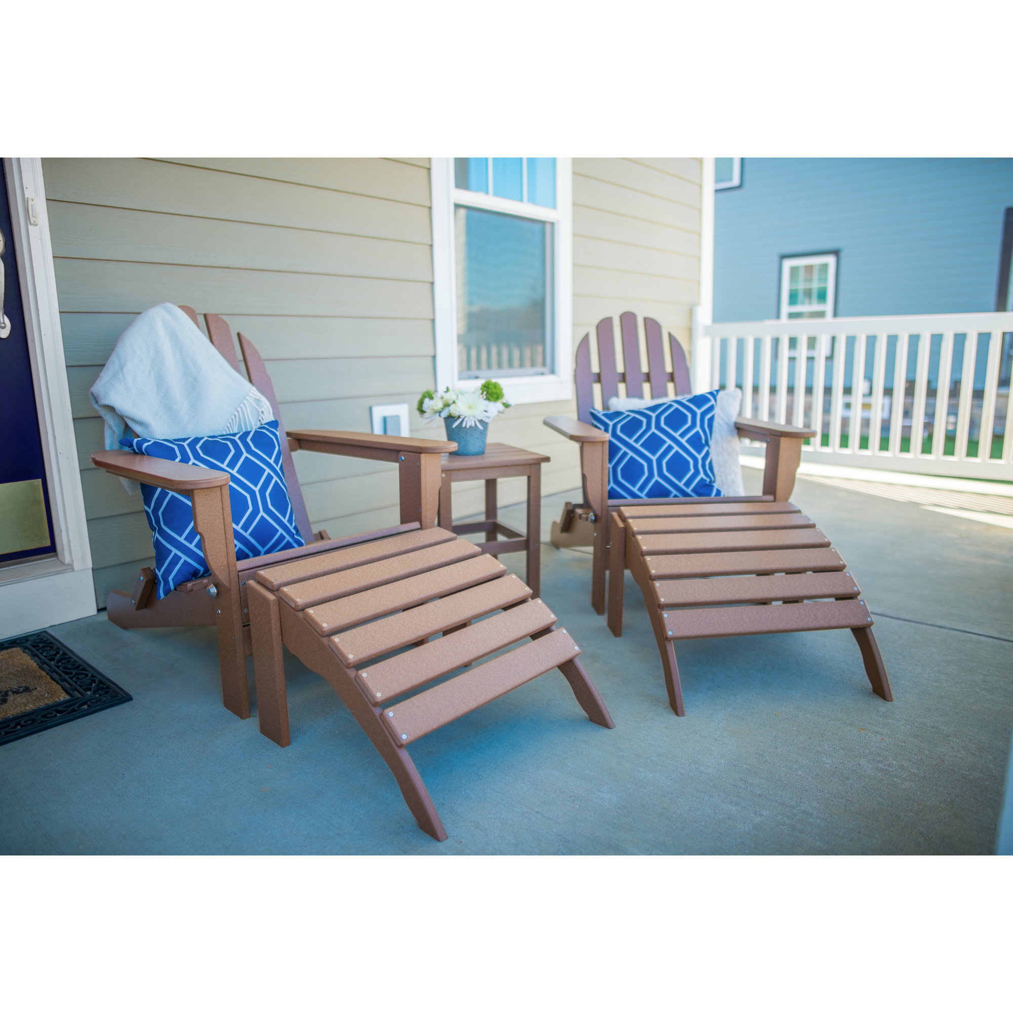 Leighton Foldable Outdoor Adirondack Set, Teak