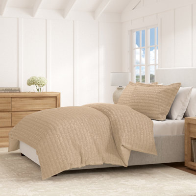 Housse de couette texturée 100% coton gaufré nid d'abeille avec taies décoratives