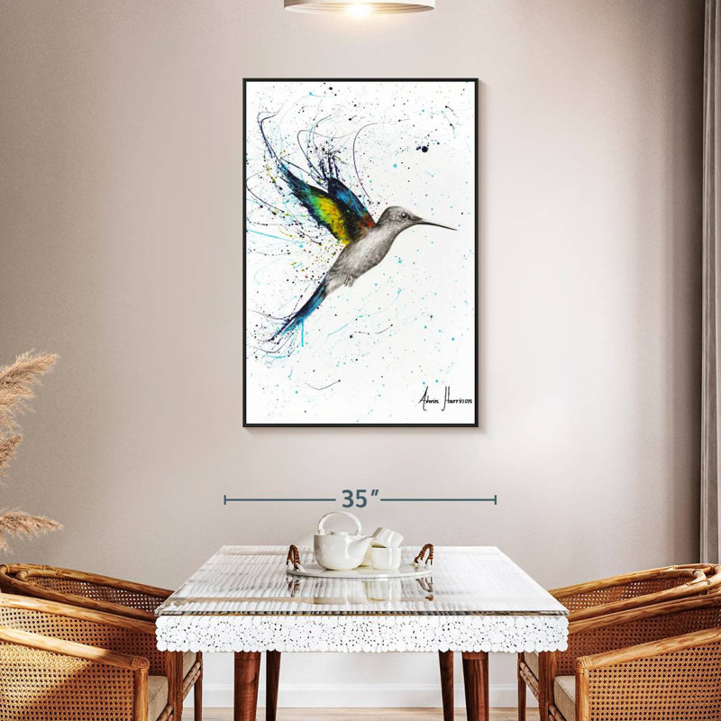 Joyeux colibri, 31 po x 46 po, Cadre flottant noir