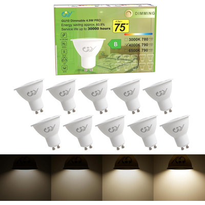 GY Dimmable GU10 Neutral White 790 Lumen High Energy Efficiency LED Bulbs,4.9W 4000K 120° Wide Beam Angle Energy Saving Lamp, 75W Replacement,10 Pack