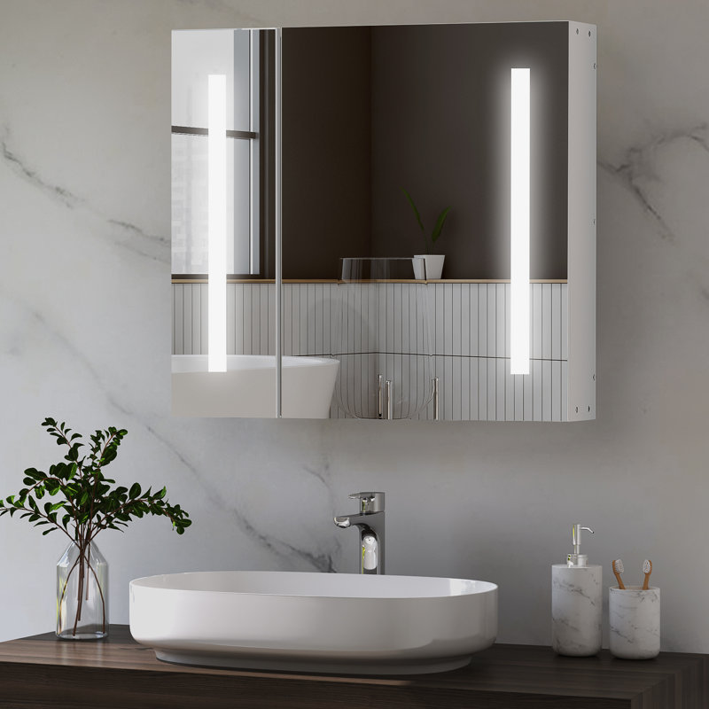 Wyat 700mm W 650mm H Wall Mounted Required Frameless Medicine Cabinet Mirror 3 Adjustable