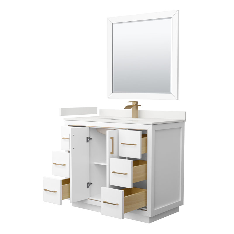 Icon 42 in. Single Vanity, White Quartz, White, Satin Bronze
