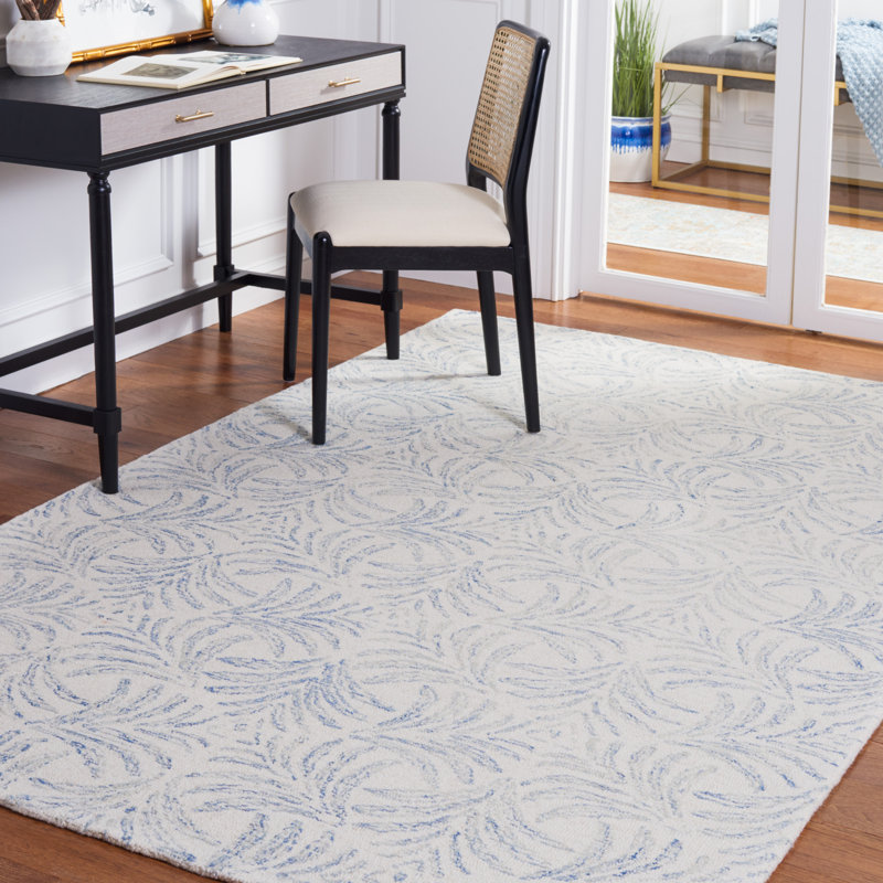Ivory and Blue Hand Tufted Wool Silk Area Rug