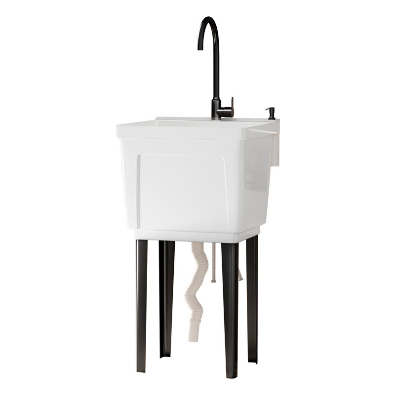 Évier utilitaire 18 gallons avec robinet en acier inoxydable, Blanc