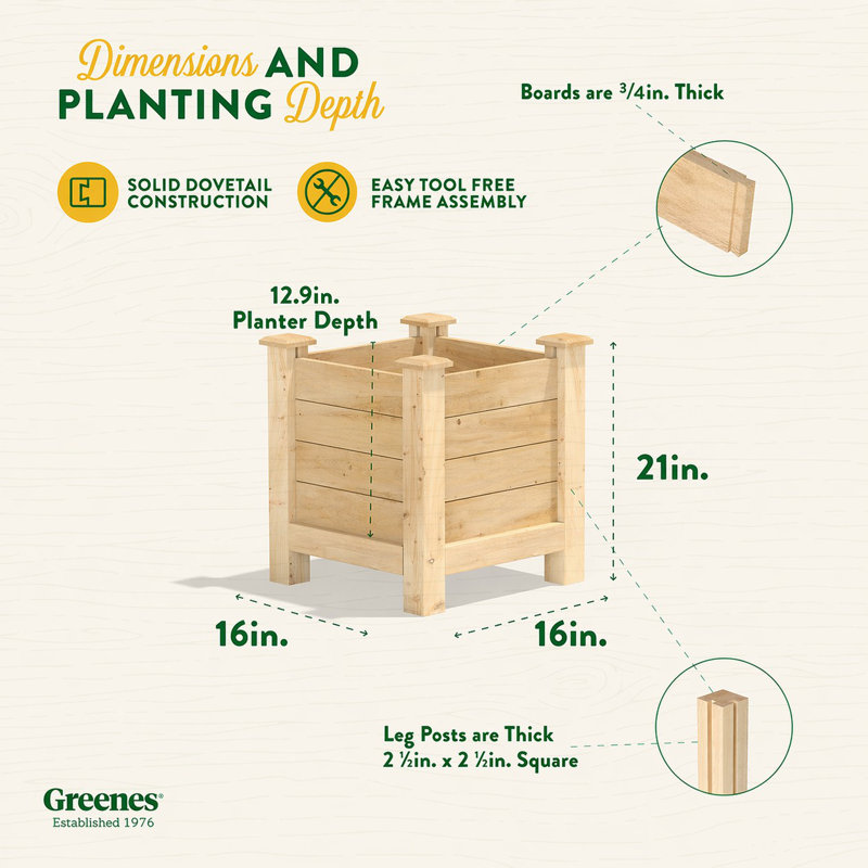 Wood Elevated Planter, 21" H x 16" W x 16" D