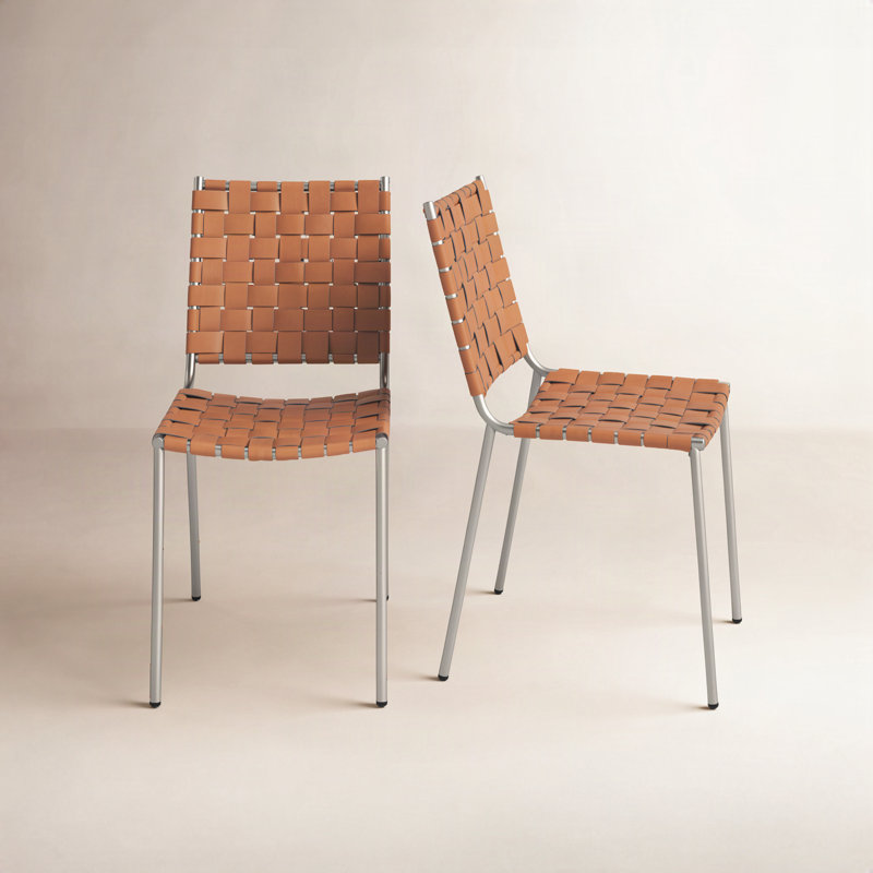 Chaise d'appoint rembourrée Ryland, Cuir véritable cognac, Argent