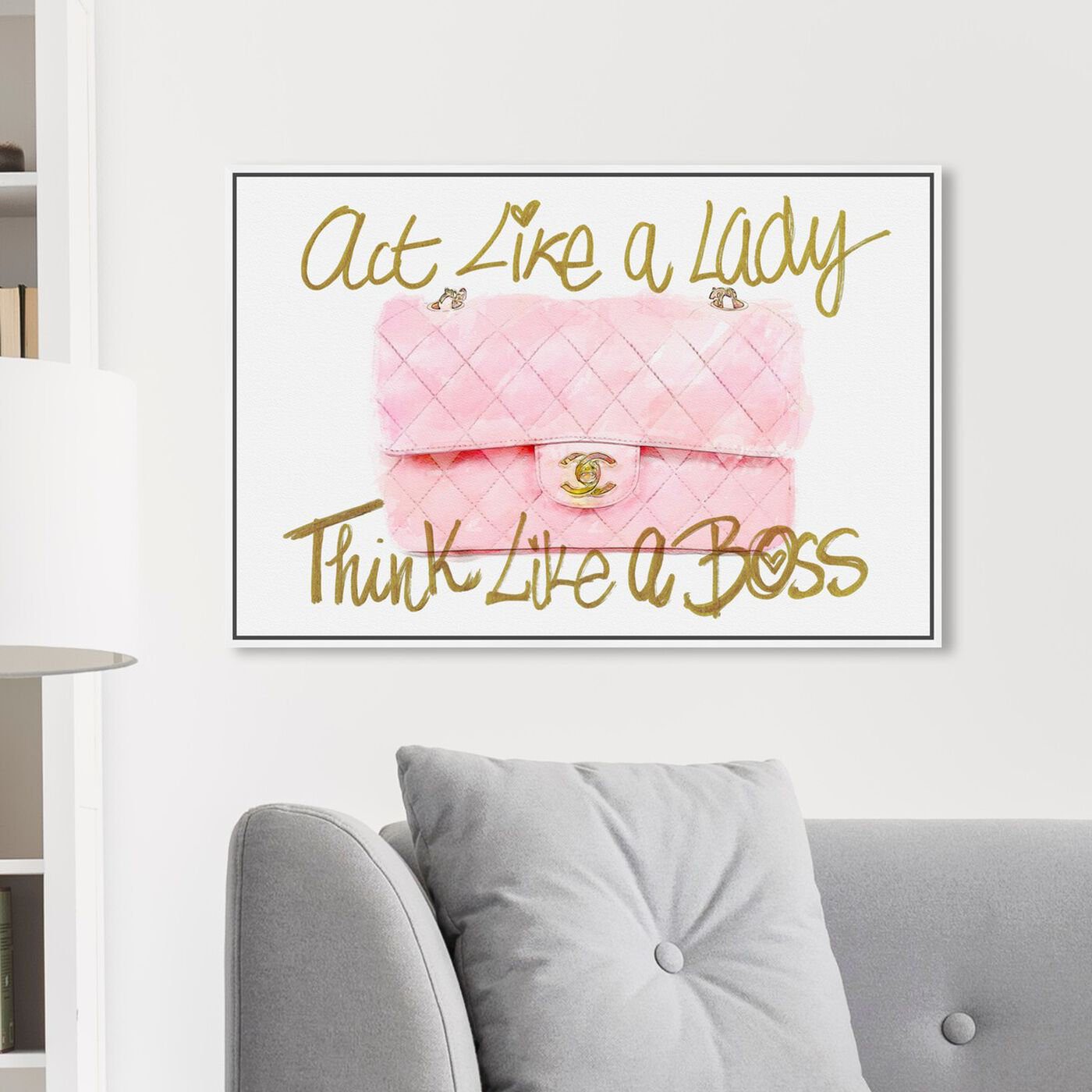 Oliver Gal Typography and Quotes Wall Art Framed Canvas Prints 'Like A Lady Boss' EMPowered Women Quotes - Pink, Gold - 24 x 16 - Black