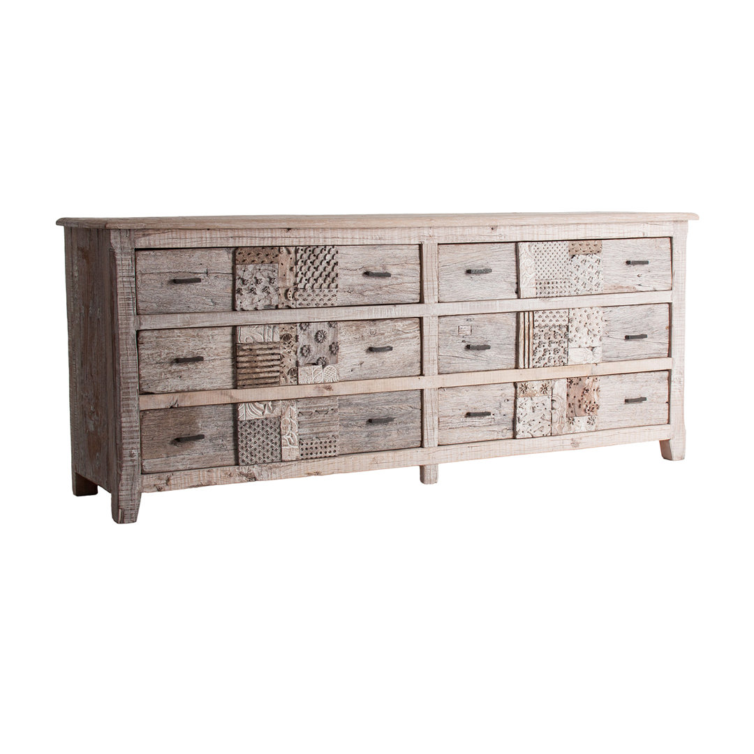 195 Cm Wide 6 Drawer Mango Solid Wood Sideboard