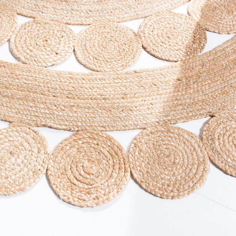 Tapis beige en fibre de jute tissé à la main Roimata, Rond 6 pi