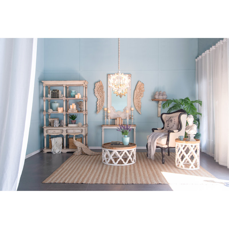 Lustre en bois 6 lumières, luminaire suspendu avec chaîne réglable pour le vestibule de la salle à manger de la cuisine, ampoule non incluse
