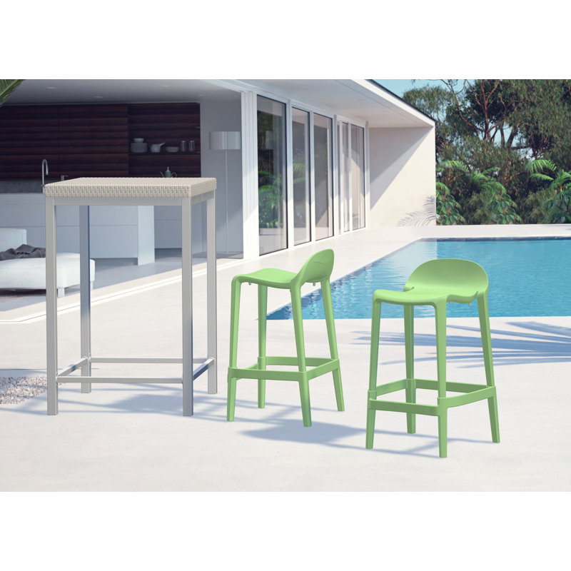 Gardunio Low Back Stool, Set of 2, Green, Counter Stool (26” Seat Height)