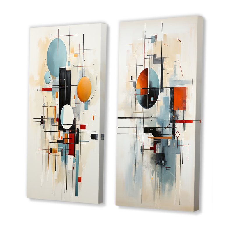 «Beige Blue Suprematism Geometric Explorations», 2 pièces, H 24 po x l 20 po, Toile tendue
