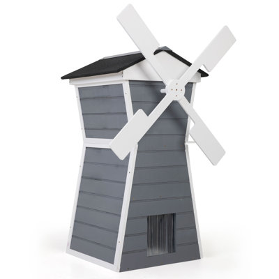Fun Windmill-shaped Cat House With 1 Platform, 2 Doors And Waterproof Roof