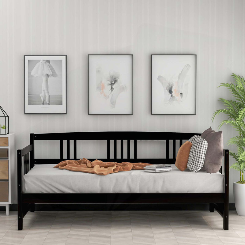 Lit de jour multifonctionnel en bois massif pour une vie confortable et peu encombrante, Lit simple, Espresso