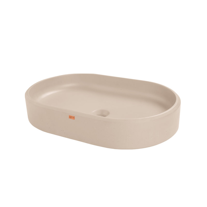 Konkretus Ubud 14.5'' Concrete Oval Bathroom Sink, Linen Beige