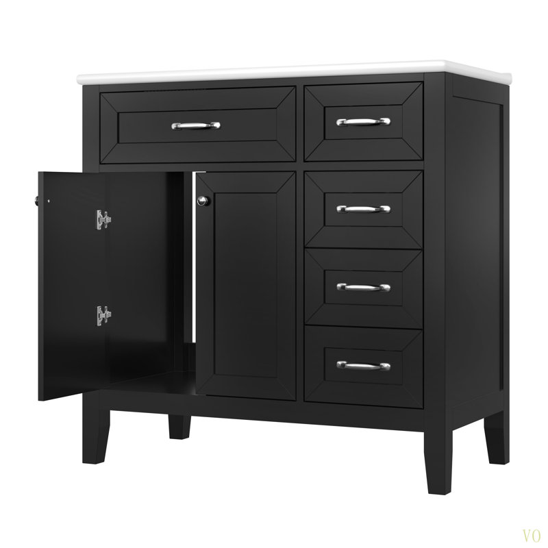 Meuble-lavabo 36 po avec lavabo, armoire de salle de bain avec tiroirs, structure solide et panneau de fibres à densité moyenne