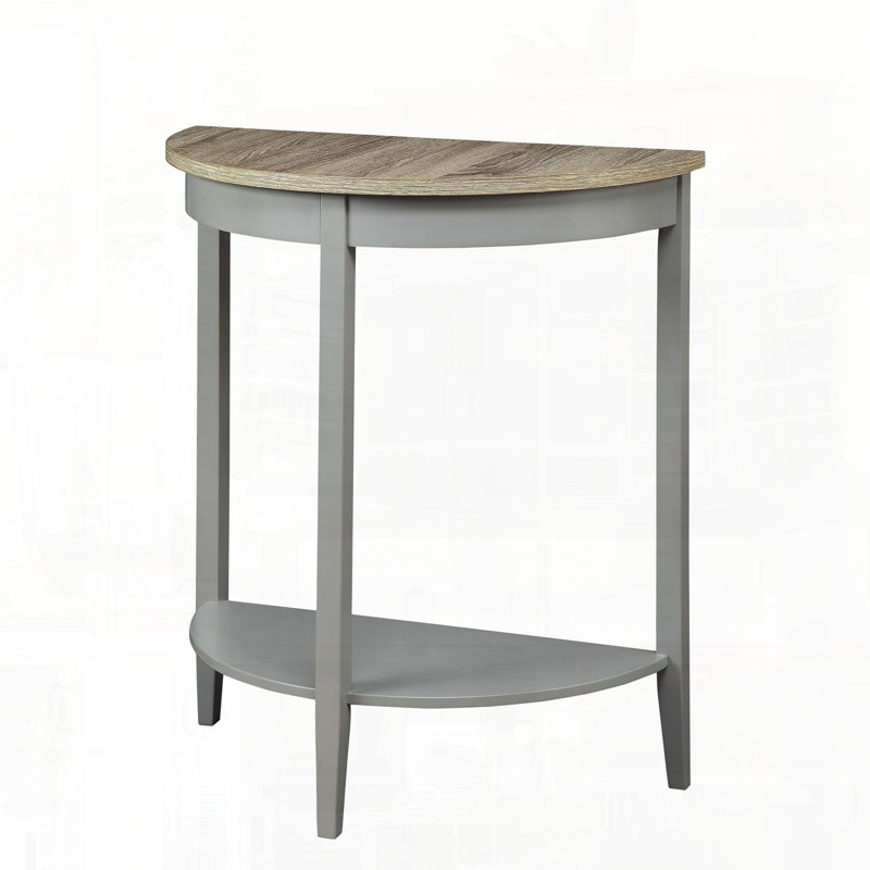 Florissant Transitional Half Moon Console Table with Bottom Shelf, Natural Oak