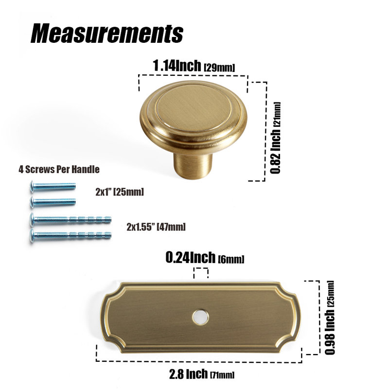 1.14 '' Round Backplate Knob Multipack, Light Brushed Brass