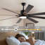Ventilateur de plafond à DEL 72 po en noyer avec 8 pales en bois, télécommande, température de couleur réglable pour le salon, la chambre à coucher ou la salle à manger (silencieux / 6 vitesses / réversible / moteur à courant continu)