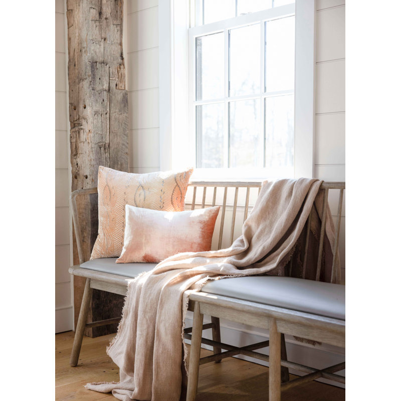 Laurel Blush Linen Throw Blanket with Frayed Edges