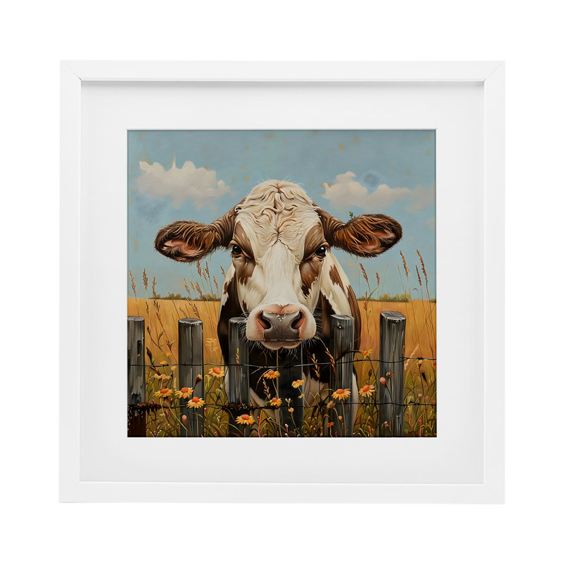 «Cow & Daisies Fence», reproduction encadrée sous verre, design par LSR Creative Studio, H 16 po x l 16 po