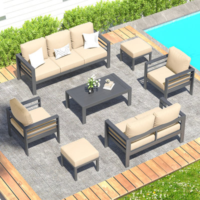 Charlsa Power Coated Aluminium 9 - Person Seating Group with Cushions