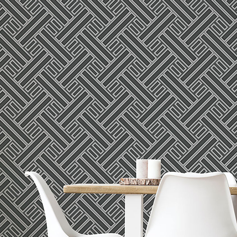 Geometrix 10m x 52.8cm Satin Wallpaper Roll, Black